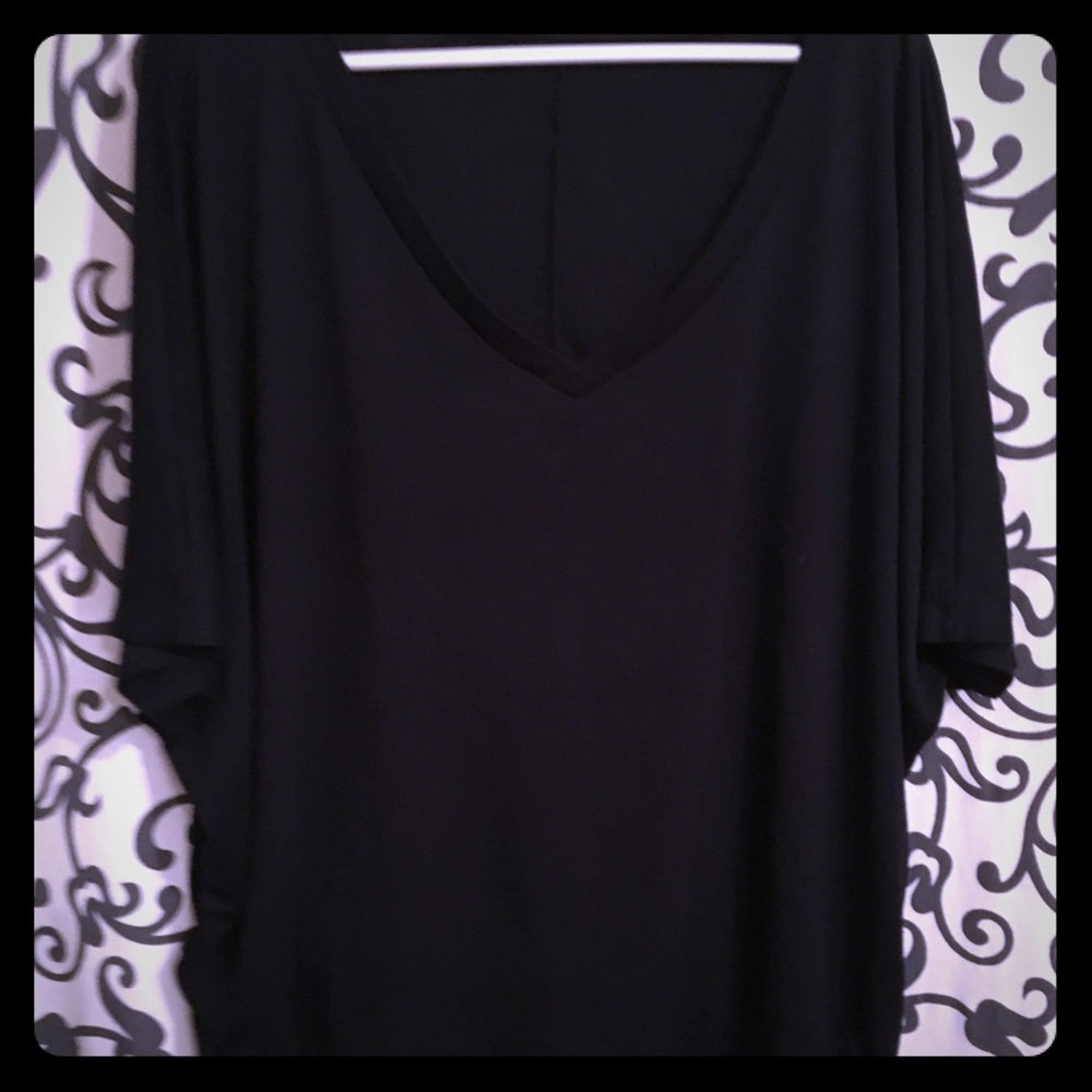 Black casual V neck blouse
