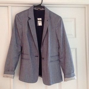 Express 24 Inch Linen Blue Blend One Button Jacket