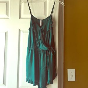 Dark teal ruffle romper