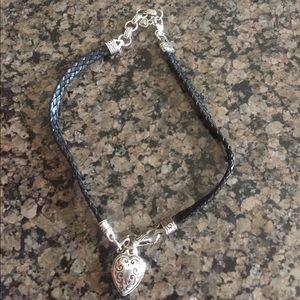 Silver and leather heart necklace