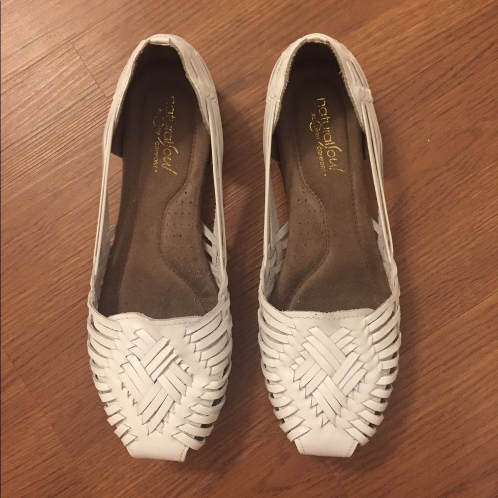 White leather woven huarache sandals