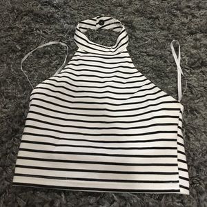MinkPink Striped High Neck Top