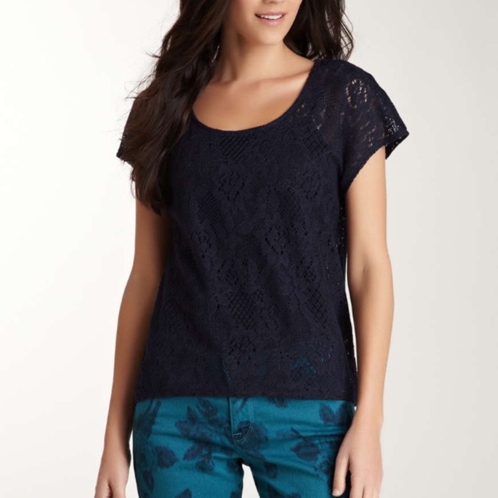 Lucky Brand 🍀 Navy Lace Top XL