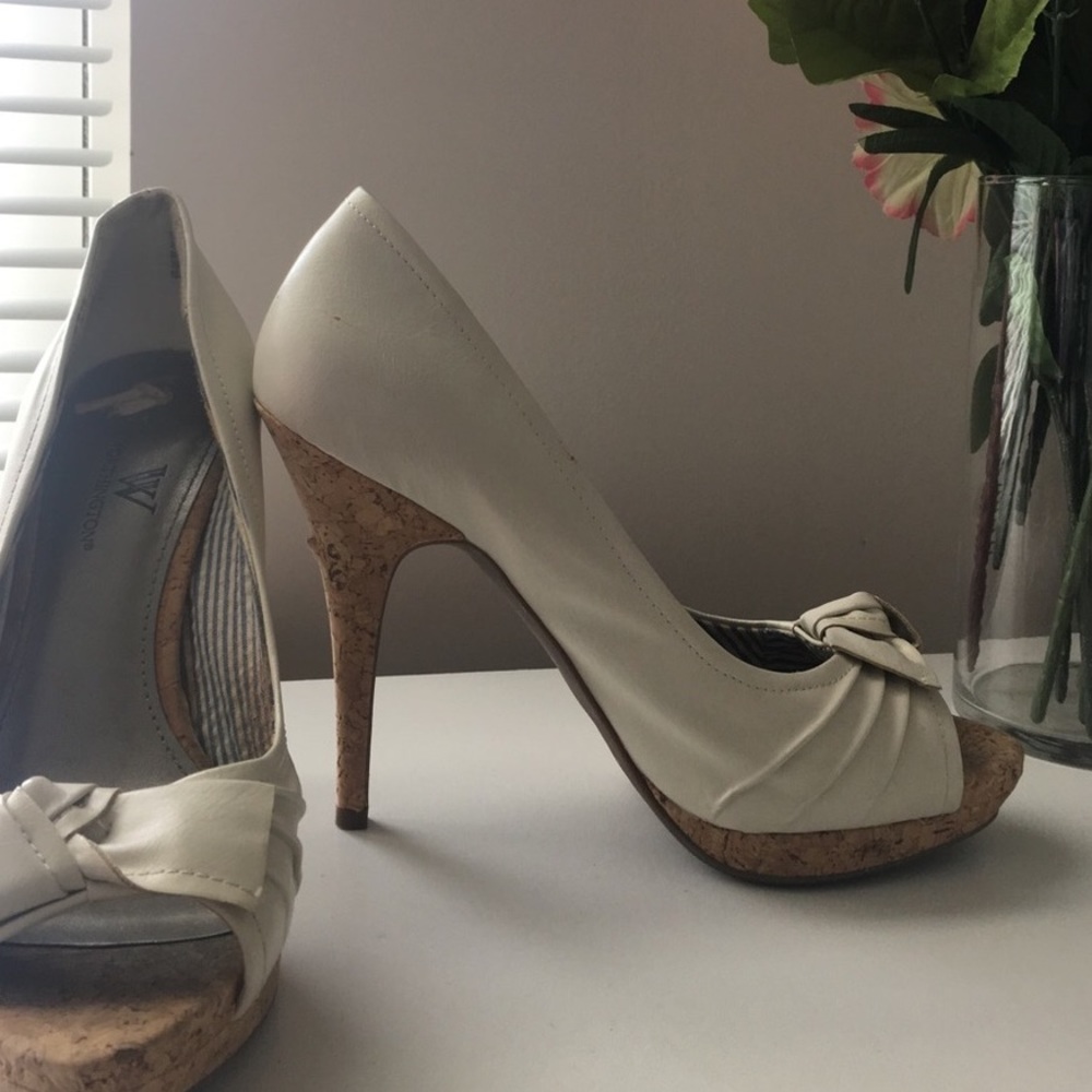 White open toe high heels