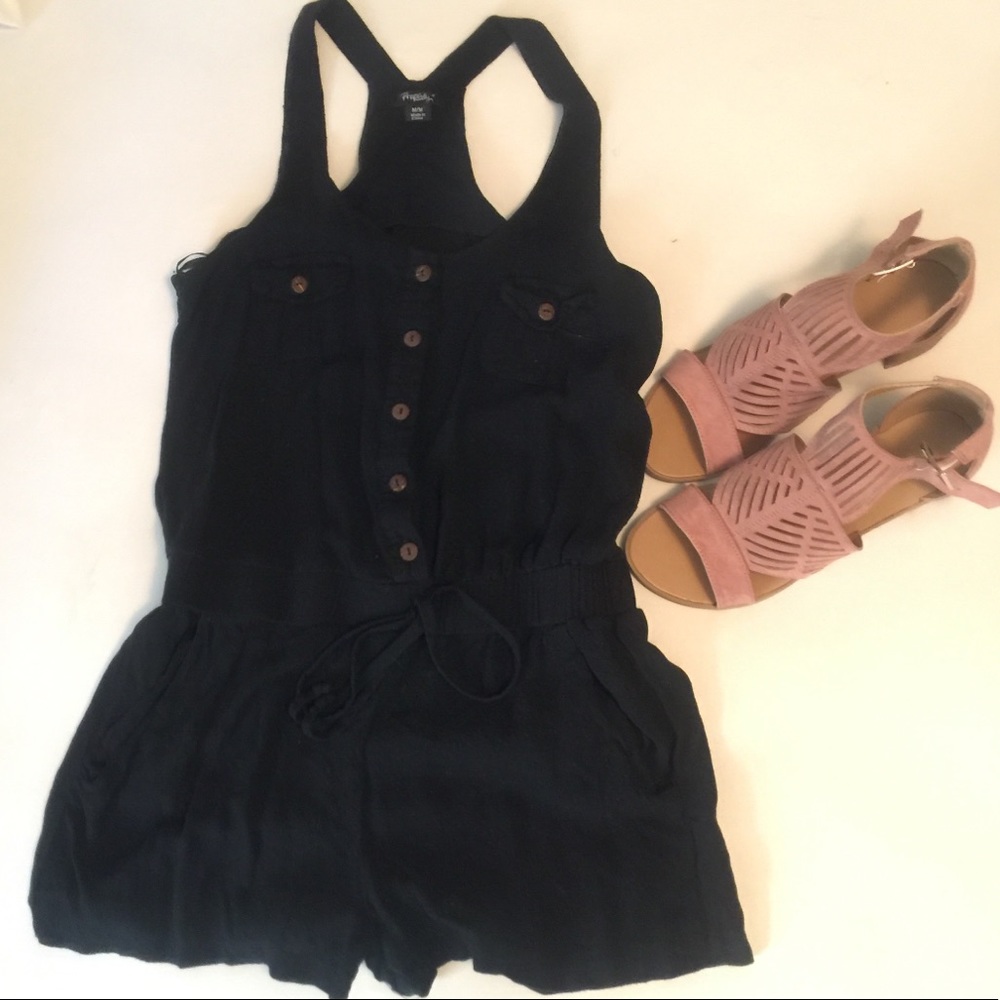 Racerback Romper with Elastic Tie Waist