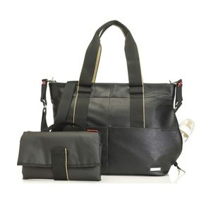 Storksak eden black and yellow diaper bag with pad