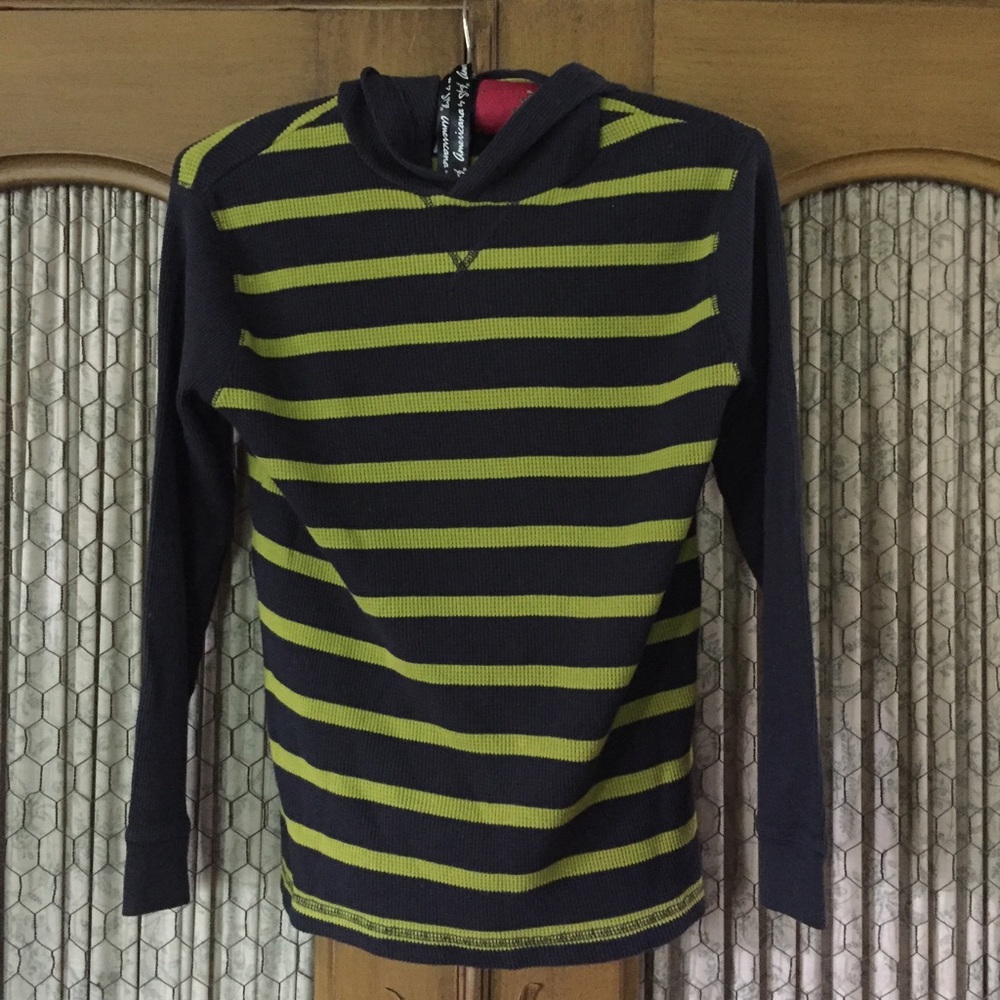Boys Blue & Green Striped Hooded Shirt