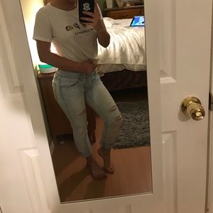 A.E. Distressed Light wash BF Fit HighWaisted Jean