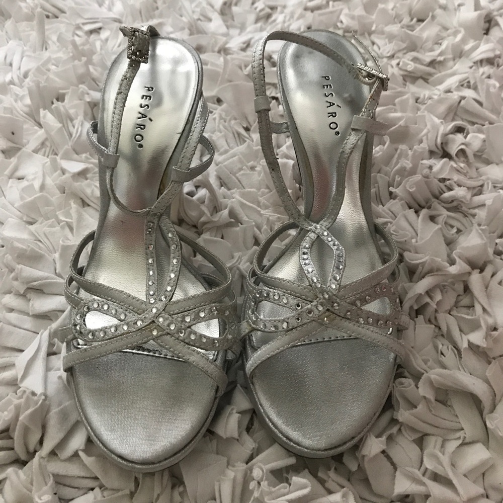 Silver and rhinestone silver dress heels