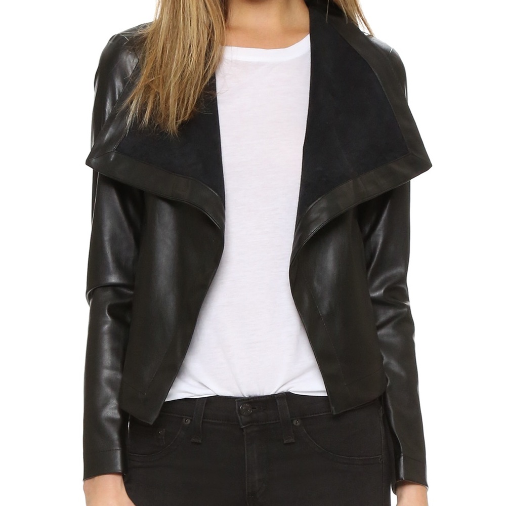 Drape Front Faux Leather Jacket