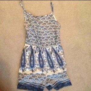 Blue and white sleeveless romper