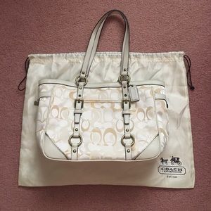 White and cream Coach purse with dust bag