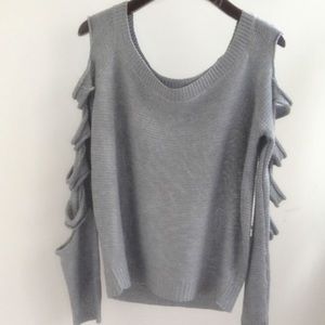 Grey Knit Sweater with Shoulder Cut Outs