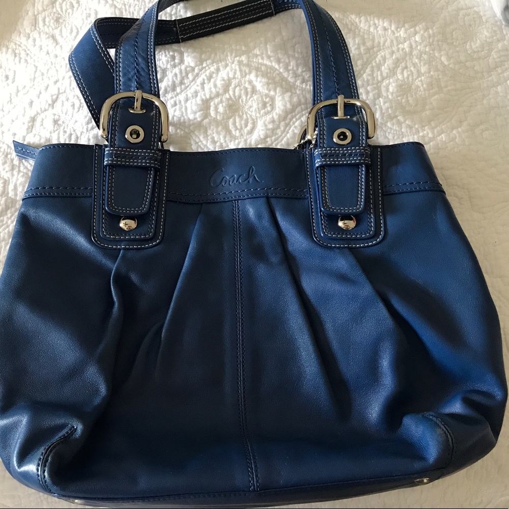 Cobalt Leather Coach Tote
