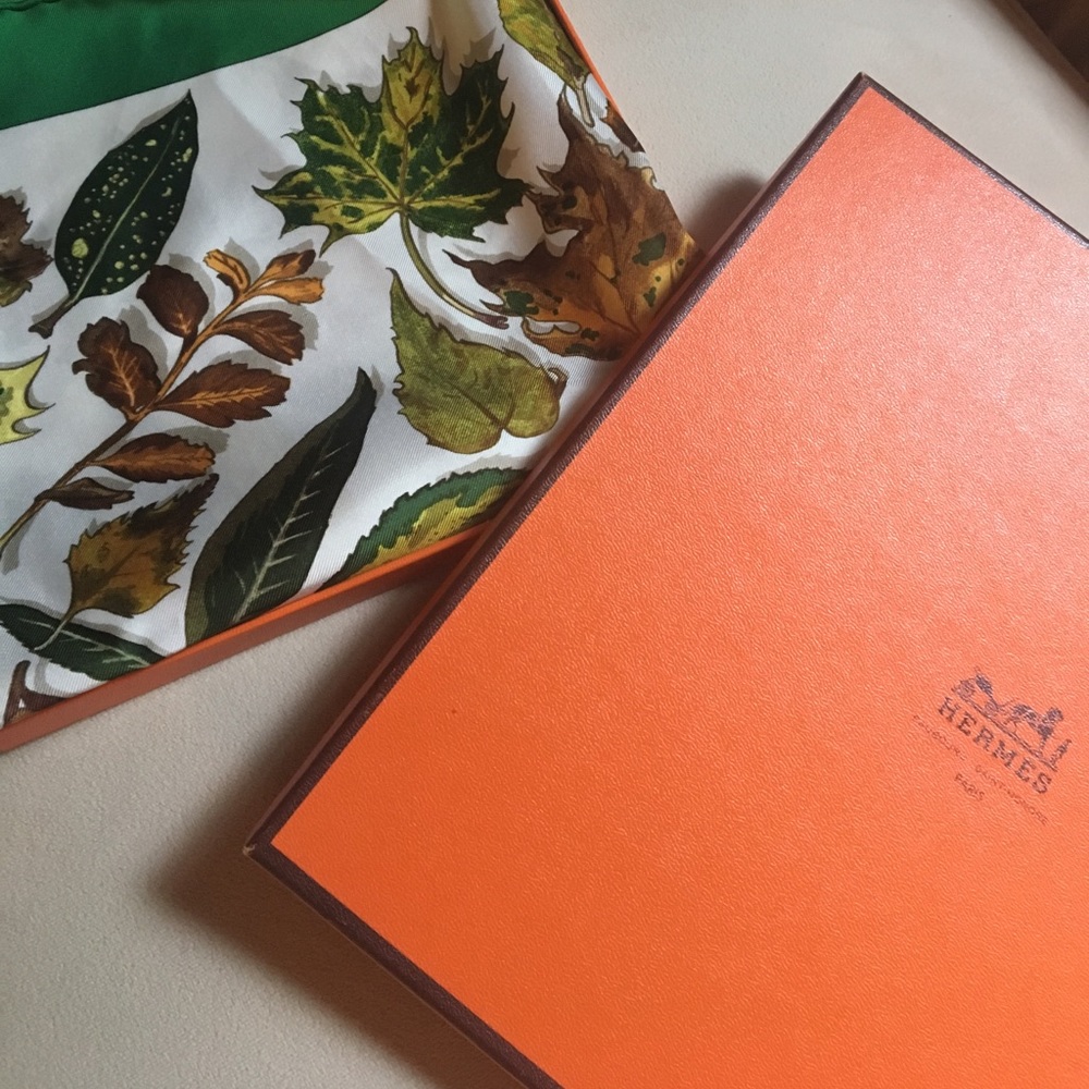 Hermes Silk Leaves Scarf in box