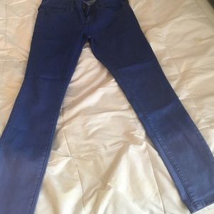faded bright blue skinny ankle jeans, worn once
