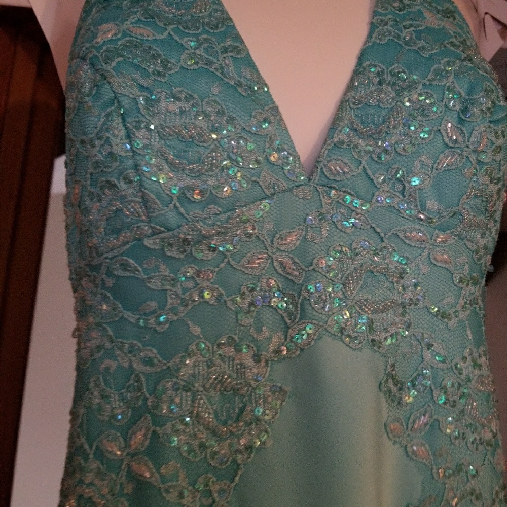 Turquoise formal halter dress