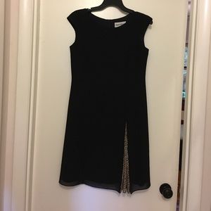 Black Knit Tank Dress with Leopard Inlay