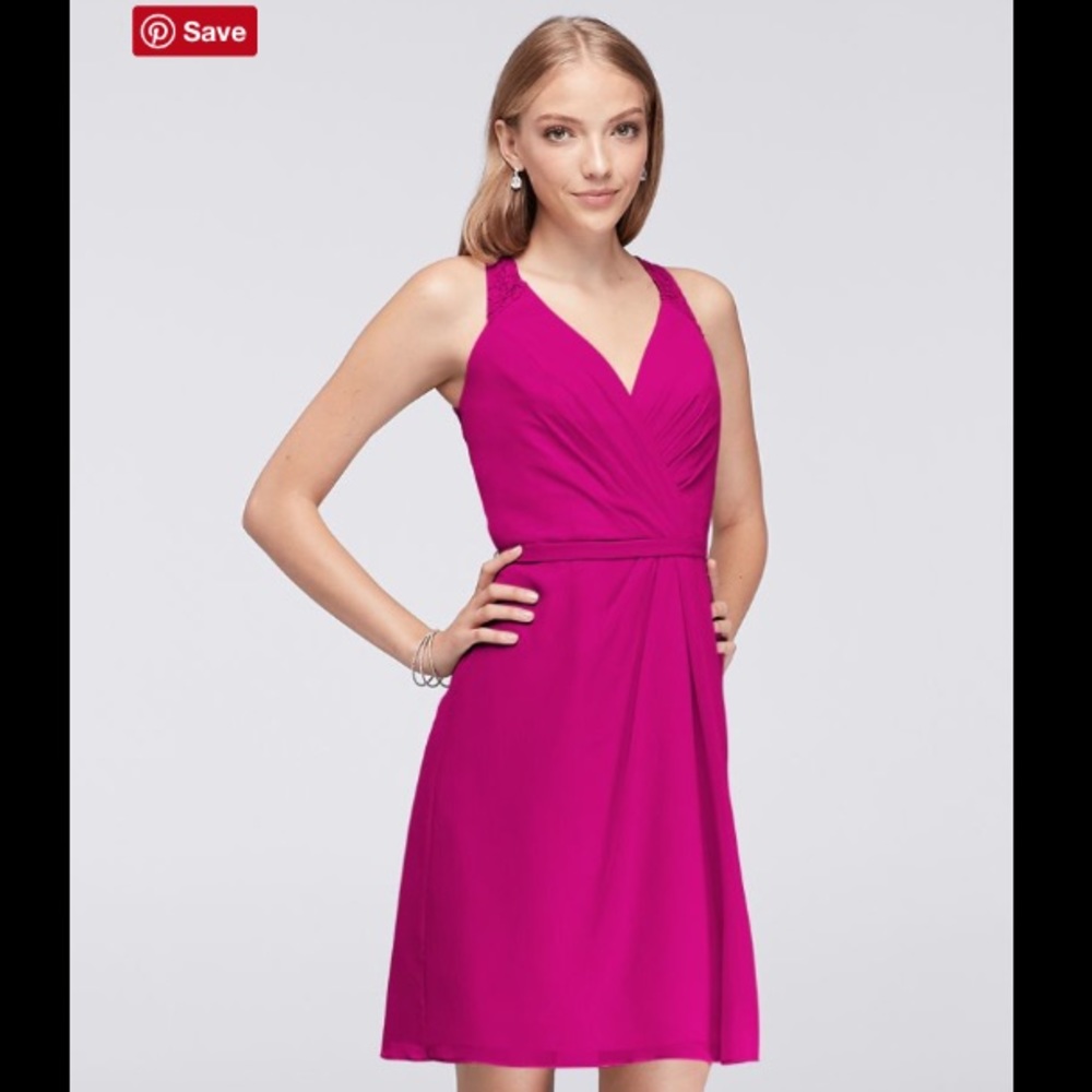 David's Bridal Pink V-Neck Dress w. Lace Back