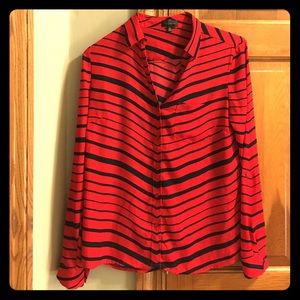 Chiffon v striped button down