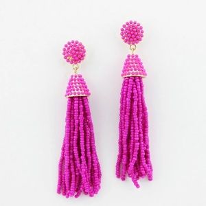 Hot pink tassel beaded drop earrings