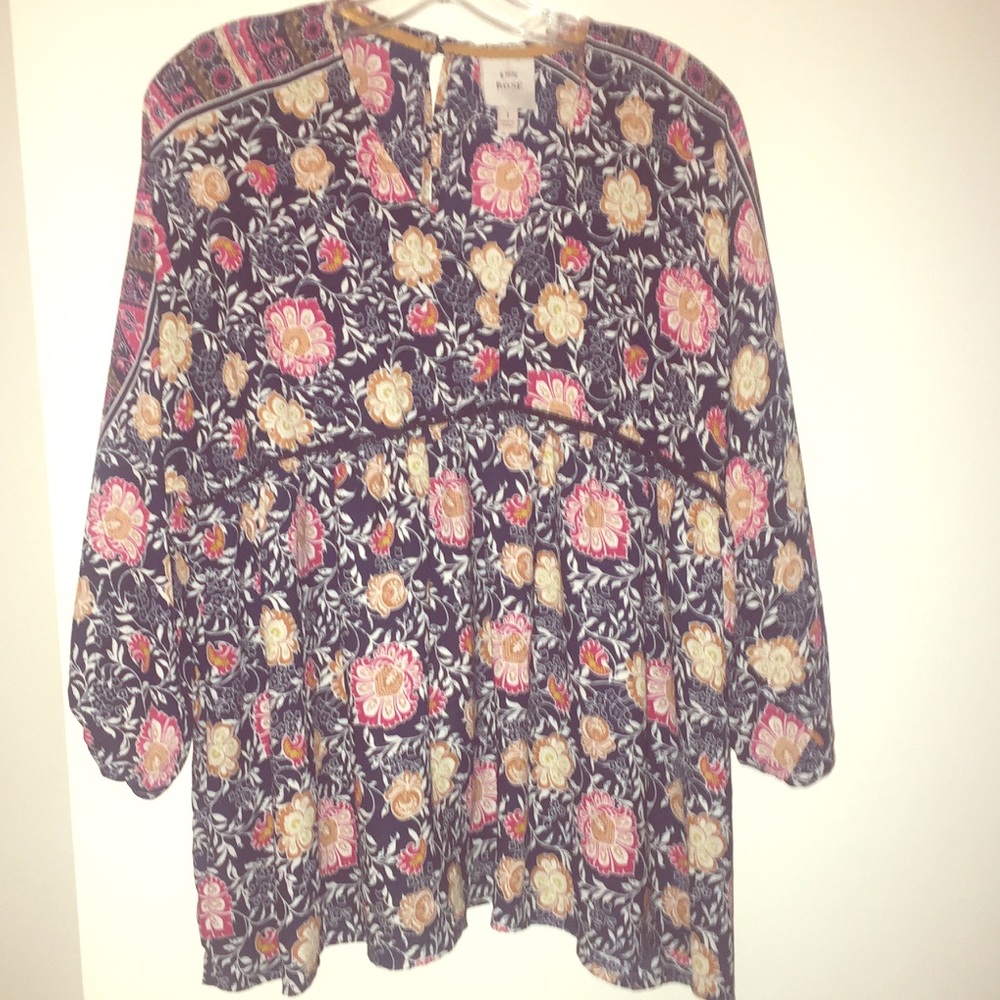 Knox Rose floral blouse babydoll blue 3/4 sleeves