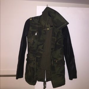 Size XS AQUA Camo/Leather Jacket Barely Worn