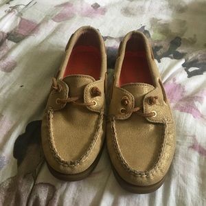 Women's gold/tan sparkly boat shoes!