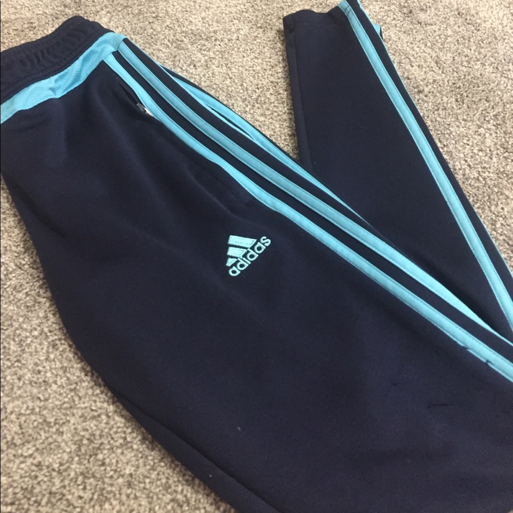 Navy blue and blue adidas pants