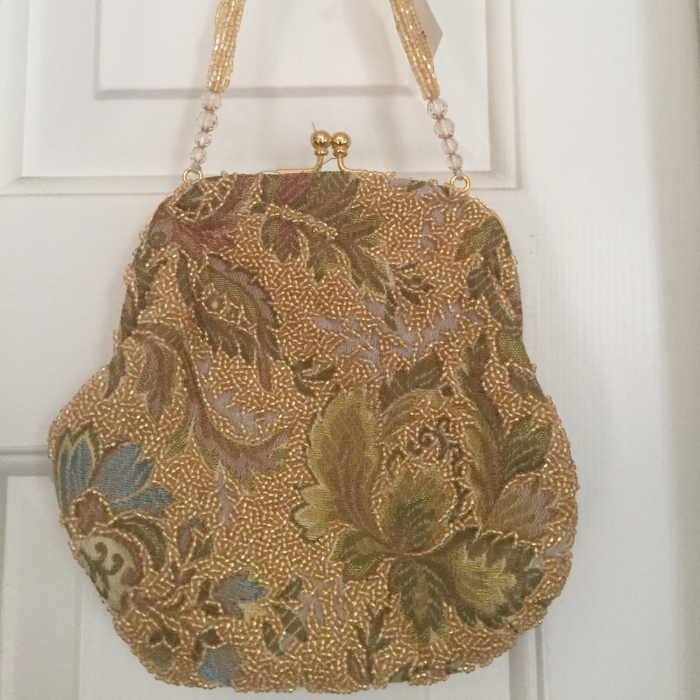 70s Vintage Franchi Floral Beaded Handbag