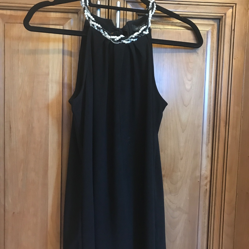 wHBM sleeveless black with pearl trim tie neck!