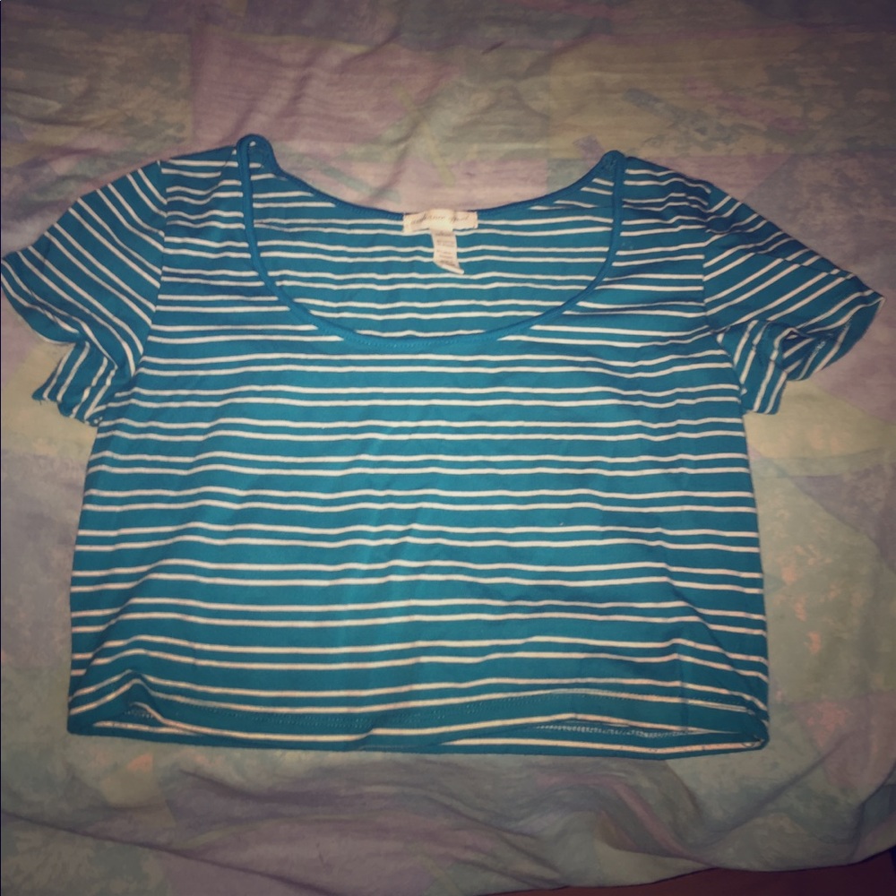 Aquamarine and white striped crop top