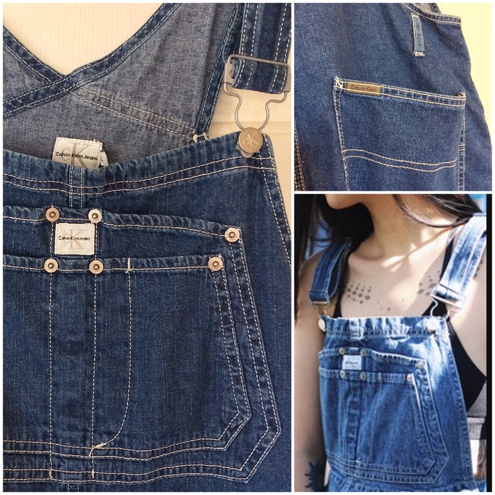 True Vintage 90's cK Overalls shortalls shorts L - Picture 8 of 8