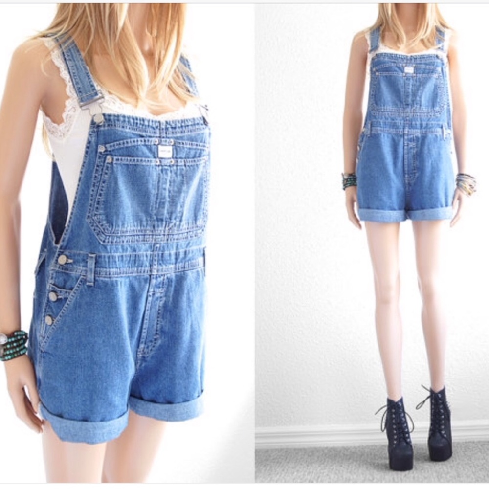 True Vintage 90's cK Overalls shortalls shorts L - Picture 7 of 8