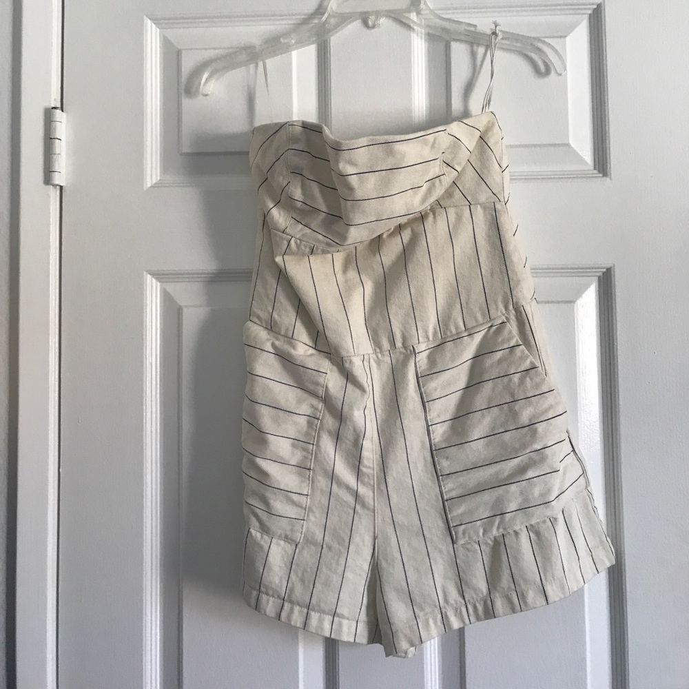 Zara denim pin striped strapless romper