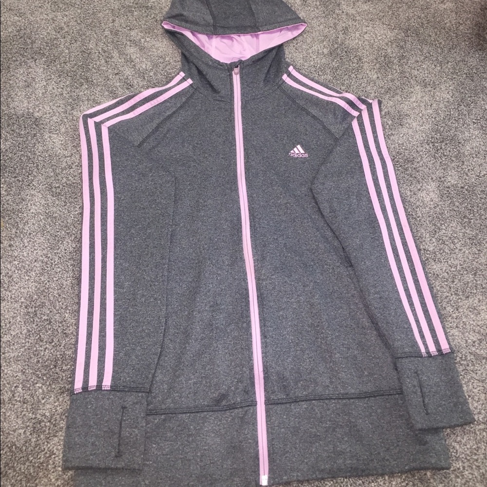 Adidas gray and pink striped jacket