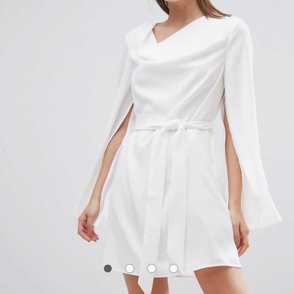 Cocktail white dress with long split sleeves