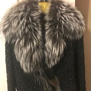 Silver fox fur and leather coat