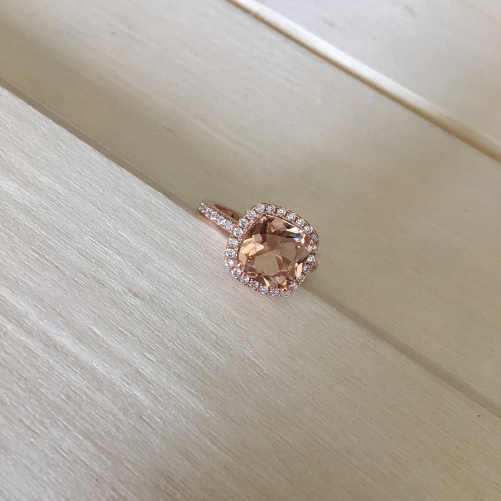 Cushion Morganite Rose Gold Sterling Silver Ring - Picture 4 of 5