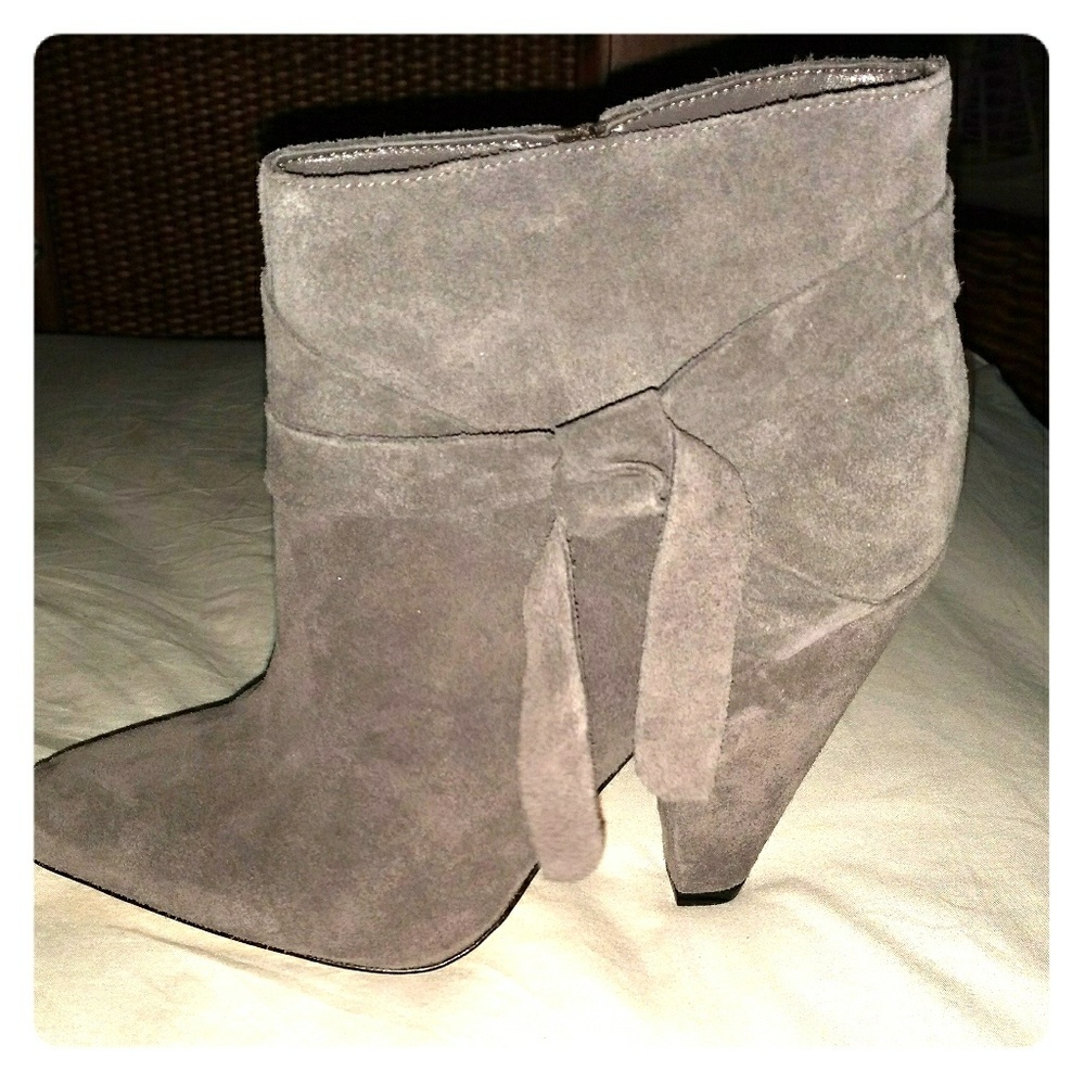 Heather gray suede booties never worn NWOT