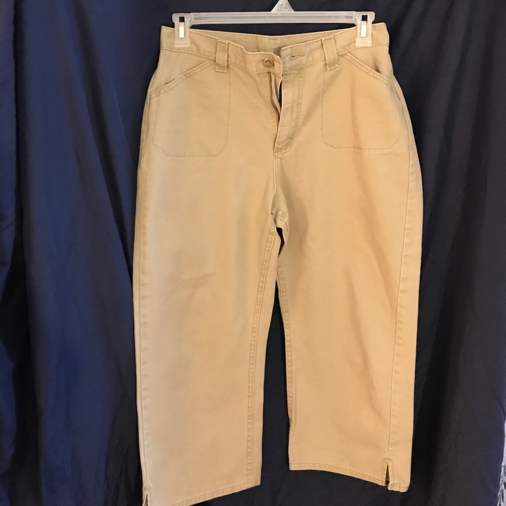 Khaki colored denim capris