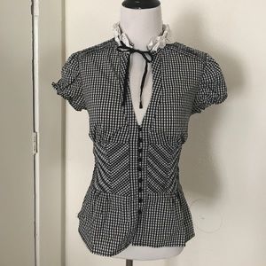 Bebe gingham tie neck blouse size S