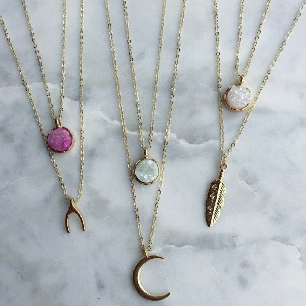 SALE 🎀 Layered Charm & Druzy Necklace