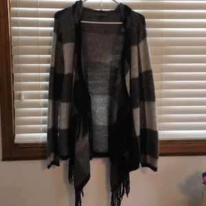 Black, white, and grey checkered cardigan