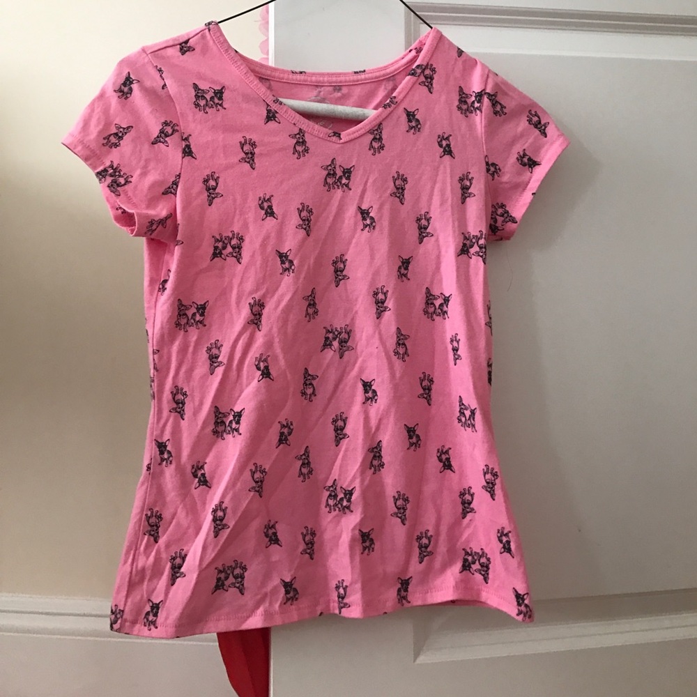 pink shirt with dog print