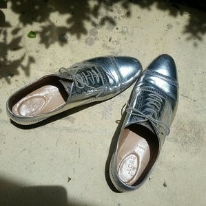 Metallic Silver J Crew Oxfords
