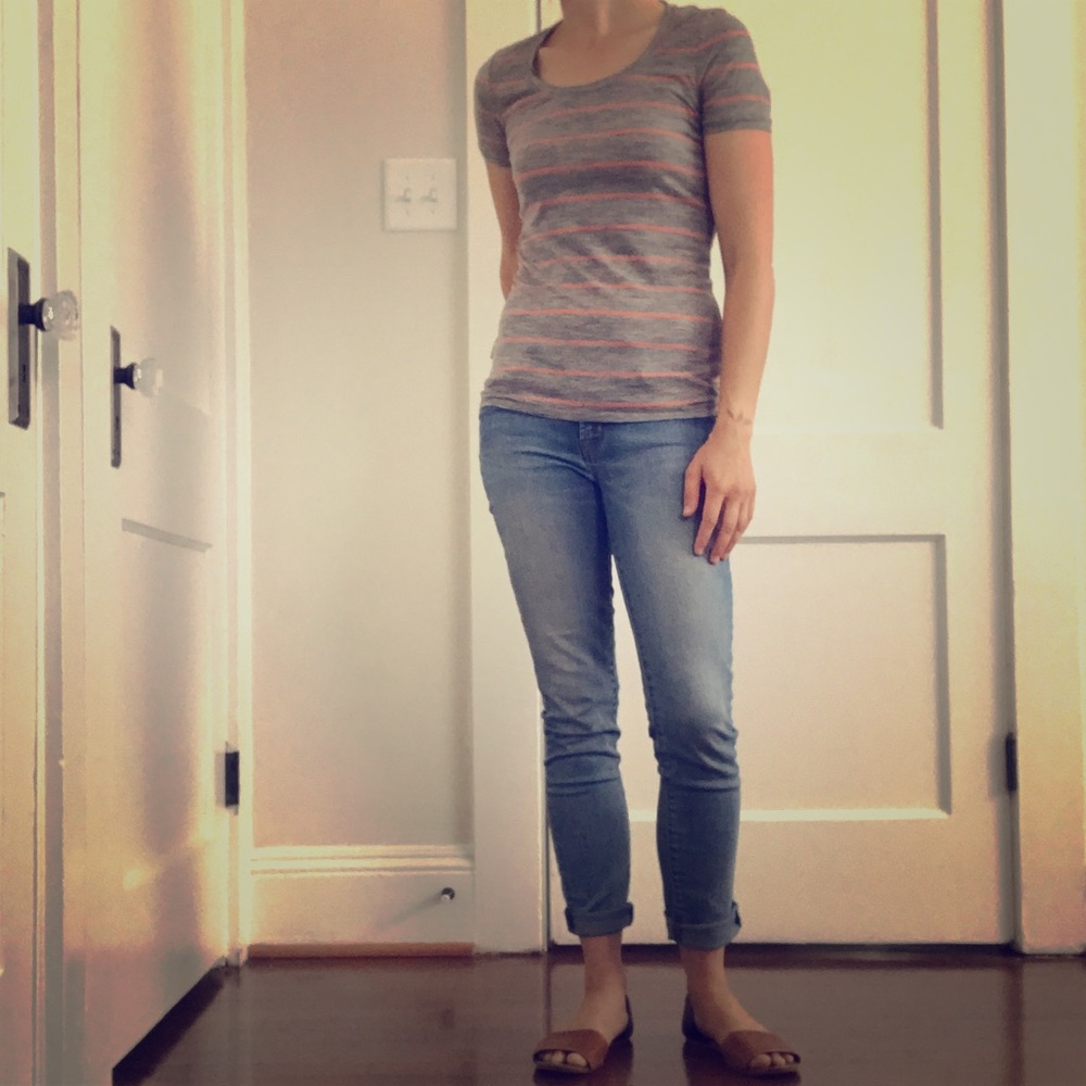 Icebreaker Merino Shirt in Gray with Melon Stripes