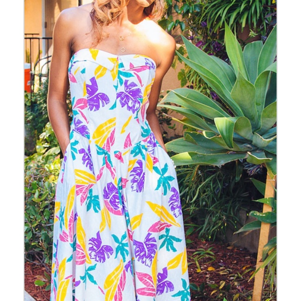 80's Summer Bunny Colorful Palm Tree Strapless