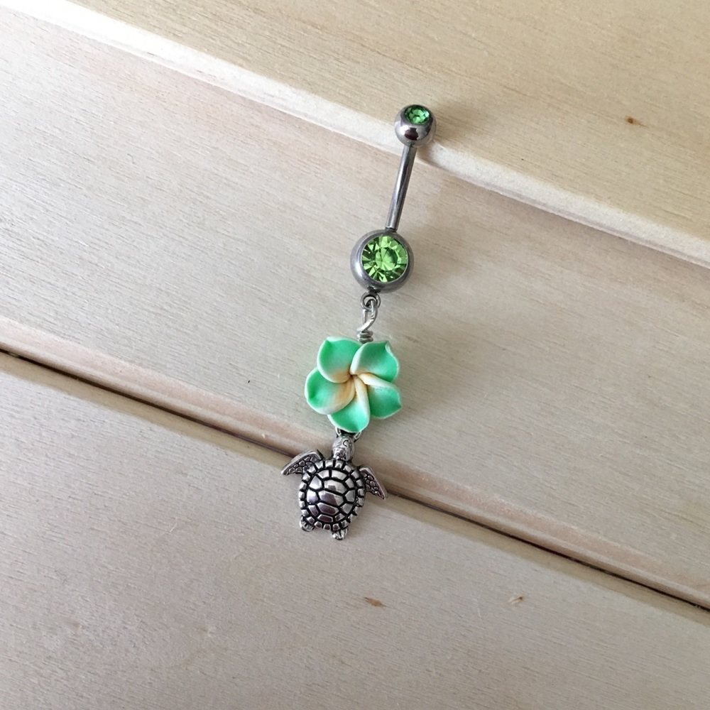 Green Tropical Turtle Belly Button Ring 🐢🌺
