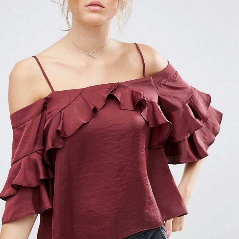 ASOS cold shoulder top with ruffle sleeves